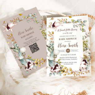 Invitation Code QR de la Baby Shower des Lapins Botaniques Vi
