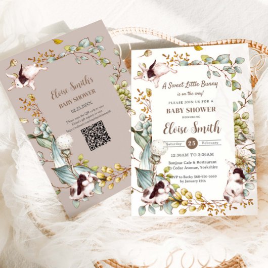 Invitation Code QR de la Baby Shower des Lapins Botaniques Vi