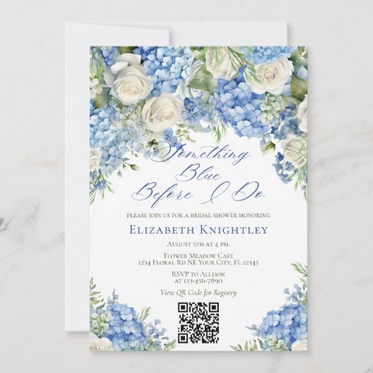 Invitation Code QR de la Baby Shower Hydrangea Bleue (Devant)