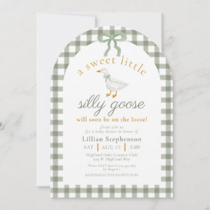 Invitation Code QR de la Baby Shower Silly Goose Green Gingha