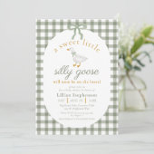 Invitation Code QR de la Baby Shower Silly Goose Green Gingha (Debout devant)