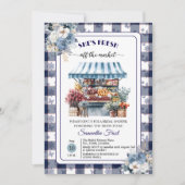 Invitation Code QR de la douche de mariée en vichy bleu hors (Devant)
