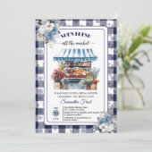 Invitation Code QR de la douche de mariée en vichy bleu hors (Debout devant)