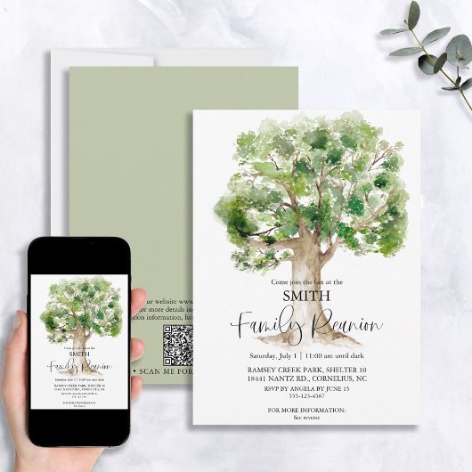 Invitation Code QR de la famille de l'arbre aquarelle