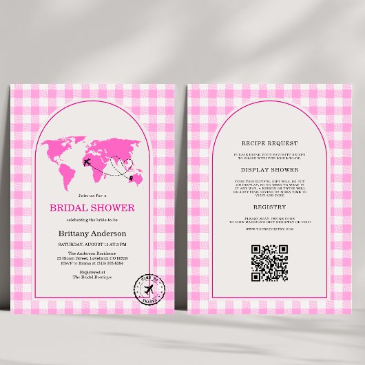 Invitation Code QR de la Fête de Mariage Gingham Aventure Voy