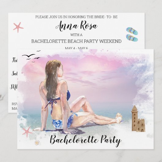 Invitation **Code QR de la fête de weekend plage EVJF** (Devant / Derrière)