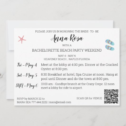 Invitation **Code QR de la fête de weekend plage pour l'enter (Dos)