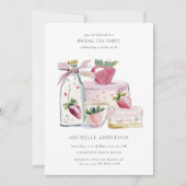 Invitation Code QR de la fête prénuptiale au thé Blush Strawb (Devant)