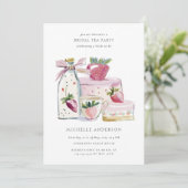 Invitation Code QR de la fête prénuptiale au thé Blush Strawb (Debout devant)