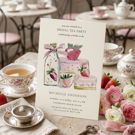 Invitation Code QR de la fête prénuptiale au thé Blush Strawb