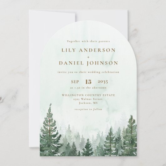 Invitation Code QR de la forêt de pins à l'aquarelle pour la (Devant)