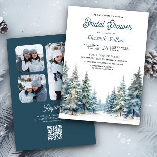 Invitation Code QR de la forêt de pins enneigée en hiver pour