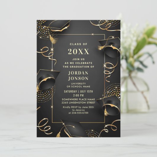 Invitation Code QR de la partie Black dorée moderne (Debout devant)