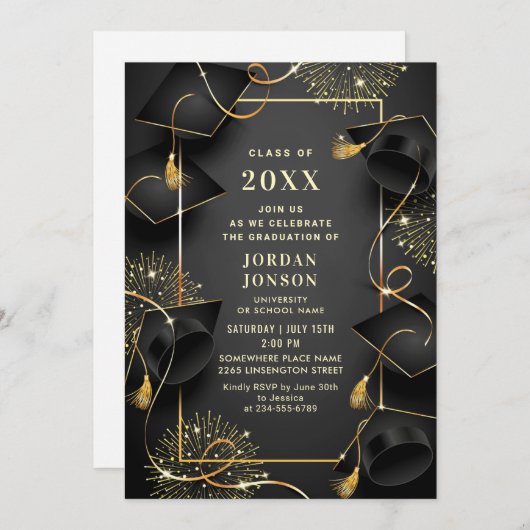 Invitation Code QR de la partie Black dorée moderne (Devant / Derrière)