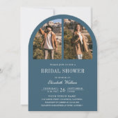 Invitation Code QR de la photo d'arche de mariage bleu poussi (Devant)