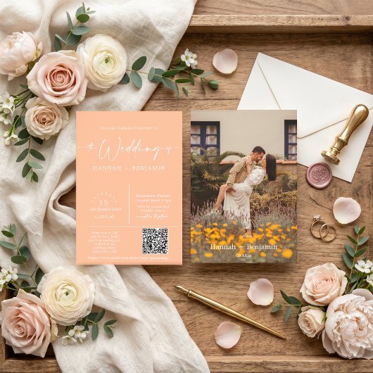Invitation Code QR de la photo de l'arche de mariage minimali