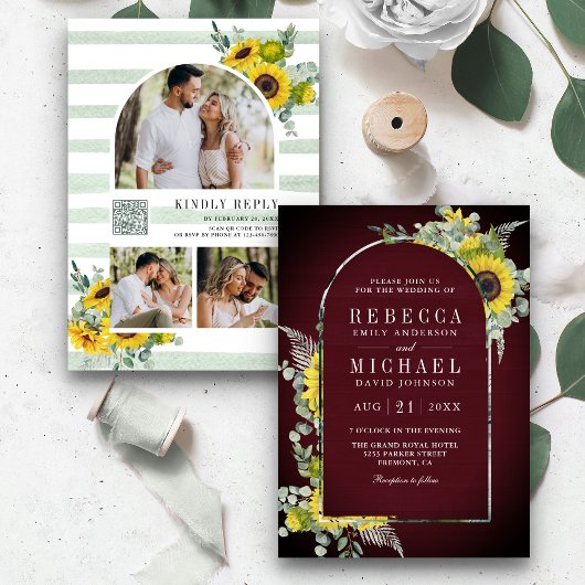 Invitation Code QR de l'arche d'eucalyptus tournesol mariage