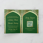 Invitation Code QR de l'arche persane verte dorée pour mariag (Intérieur)