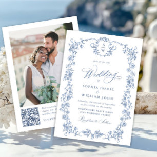 Invitation Code QR de l'Orné victorien Grace Blue Floral Mari