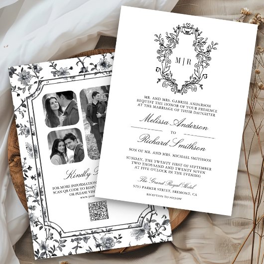 Invitation Code QR de mariage à armoiries en chinoiserie noir