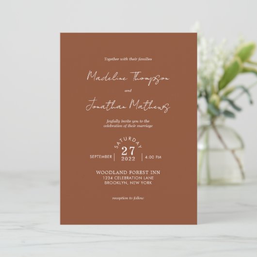 Invitation Code QR de mariage à budget photo en terre cuite R (Debout devant)