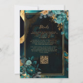 Invitation Code QR de mariage à cadre doré en agate sarcelle (Dos)