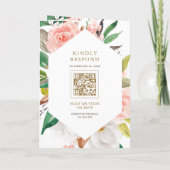 Invitation Code QR de mariage à fleurs rose blush et esperlue (Dos)
