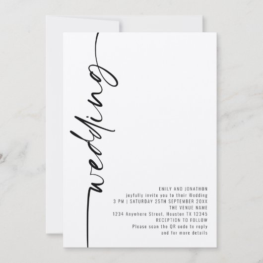 Invitation Code QR de mariage à la calligraphie moderne (Devant)