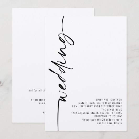 Invitation Code QR de mariage à la calligraphie moderne (Devant / Derrière)