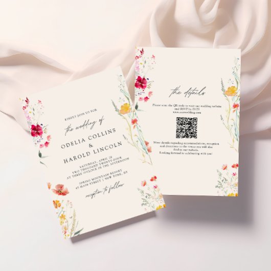 Invitation Code QR de mariage à la crème de fleur sauvage col
