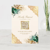 Invitation Code QR de mariage à la dentelle dorée et fleurs é (Dos)