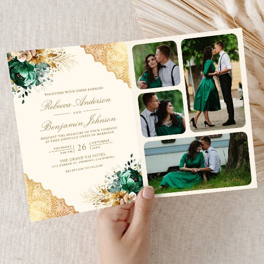 Invitation Code QR de mariage à la dentelle dorée et fleurs é