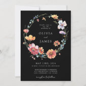 Invitation Code QR de mariage à la Fleur sauvage noire (Devant)
