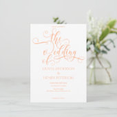 Invitation Code QR de mariage à la pêche blanche calligraphie (Debout devant)