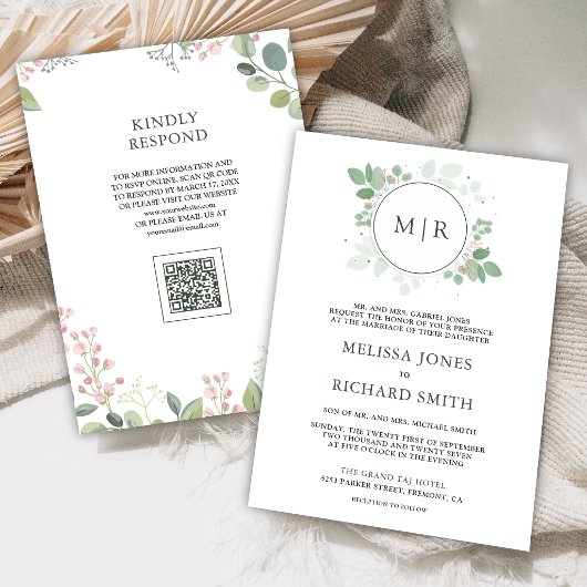 Invitation Code QR de mariage à la verdure d'eucalyptus