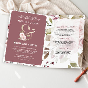 Invitation Code QR de mariage à l'ampersand floral rose pouss