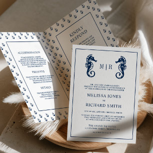 Invitation Code QR de mariage à l'ancre nautique bleue et hip