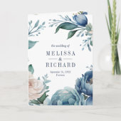 Invitation Code QR de mariage à l'aquarelle bleu marine flora (Devant)