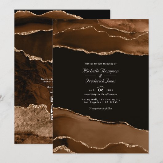 Invitation Code QR de mariage à l'aquarelle d'agate Desert Go (Devant / Derrière)