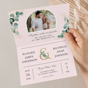 Invitation Code QR de mariage à l'arche de eucalyptus rose ro
