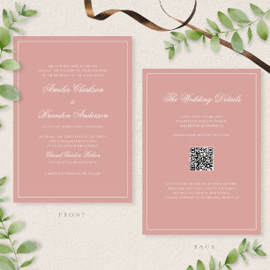 Invitation Code QR de mariage à l'écriture avec bordure Rose