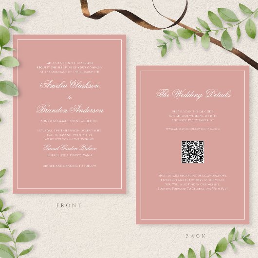 Invitation Code QR de mariage à l'écriture avec bordure Rose 