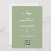 Invitation Code QR de mariage à l'écriture photo vert sauge c (Devant)