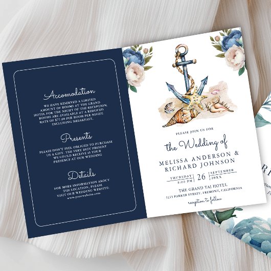Invitation Code QR de mariage à l'encre bleue marine à motif
