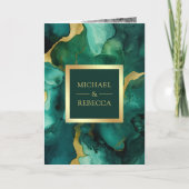 Invitation Code QR de mariage à l'encre verte émeraude dorée (Devant)