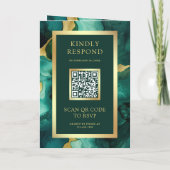 Invitation Code QR de mariage à l'encre verte émeraude dorée (Dos)