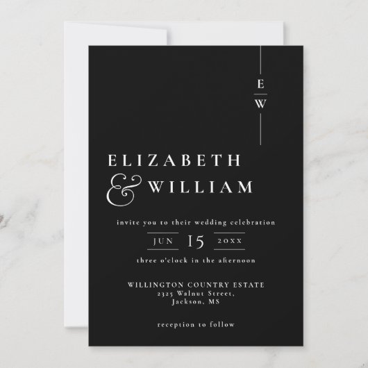 Invitation Code QR de mariage à monogramme moderne noir et bl (Devant)