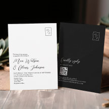 Code QR de mariage à monogramme noir et blanc mini