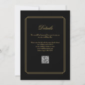 Invitation Code QR de mariage Art Déco noir et or (Dos)