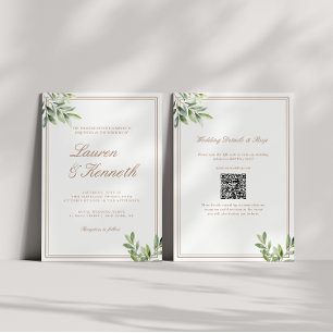 Invitation Code QR de mariage au eucalyptus Taupe Clair